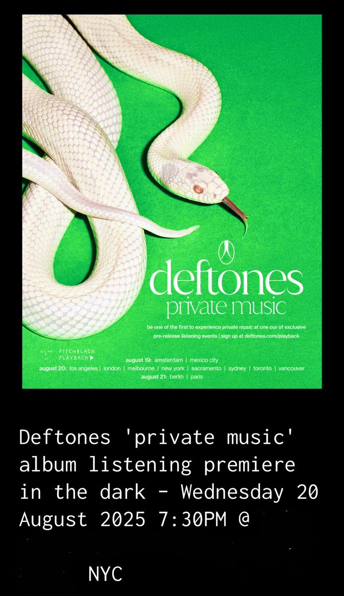 Scored a ticket to NyC #deftones #privatemusic listening event