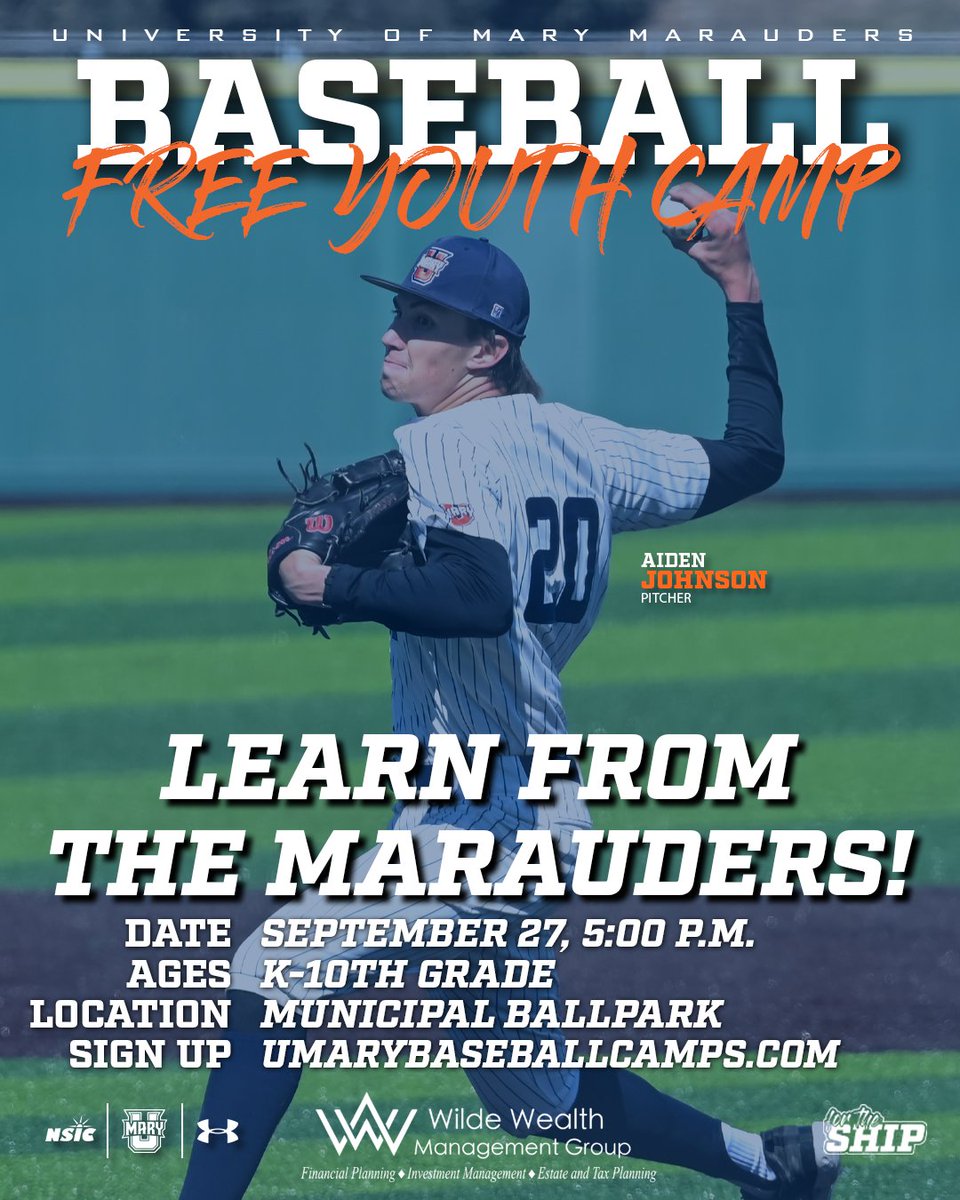 Sign up for our FREE youth camp on September 27th, following our scrimmage with Minot State University (Est. 5:00pm camp start time). 

Follow the link for more information and to sign up: 
umarybaseballcamps.com