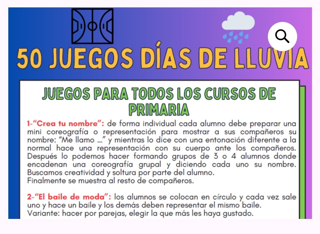 50 juegos EF días lluvia en espacio reducido y para toda Primaria. Juegos de expresión corporal, lanzamientos, saltos, giros, equilibrio, lateralidad, atención, cooperación.
bibliosport.com/producto/50-ju…