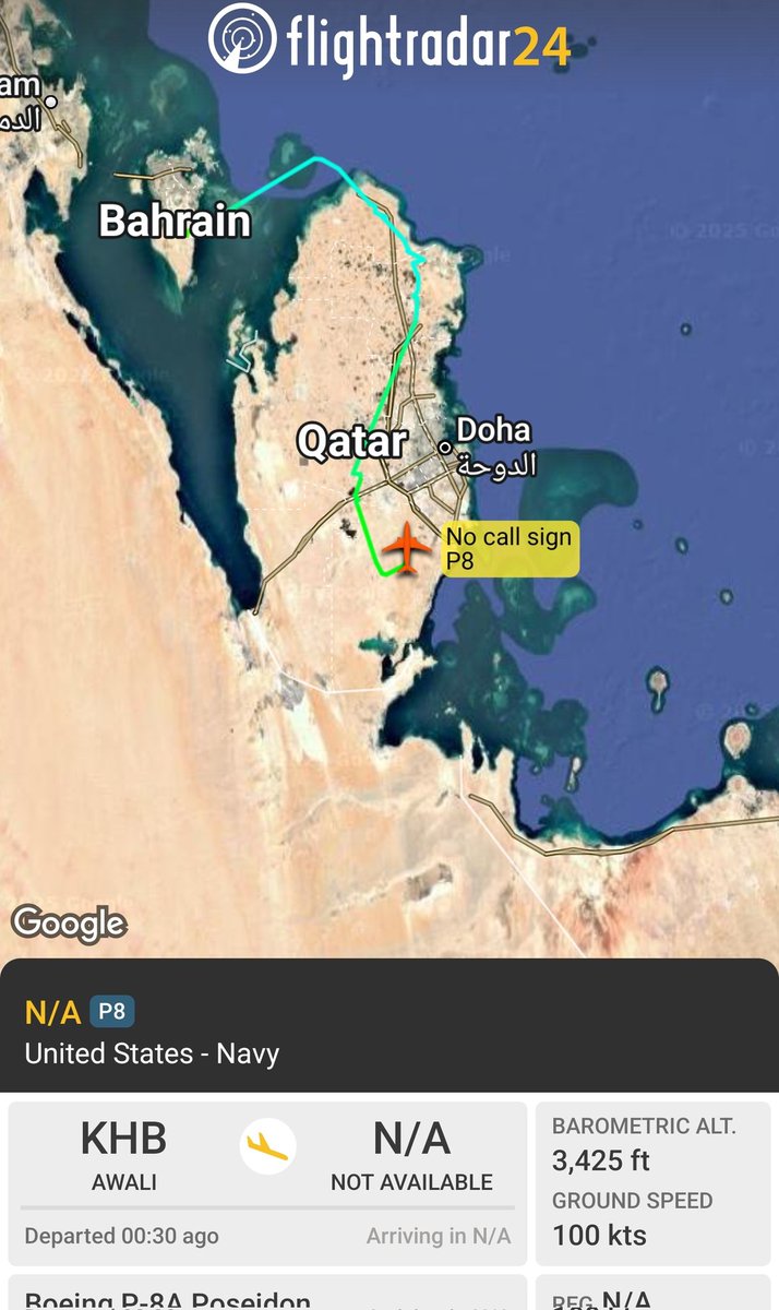 sipjack1776's tweet photo. P-8A 🇺🇲
#AE67AF
Repositioning from Awali to Al Udeid
@Borrowed7Time @N214WN https://t.co/AUh7ftEbkl