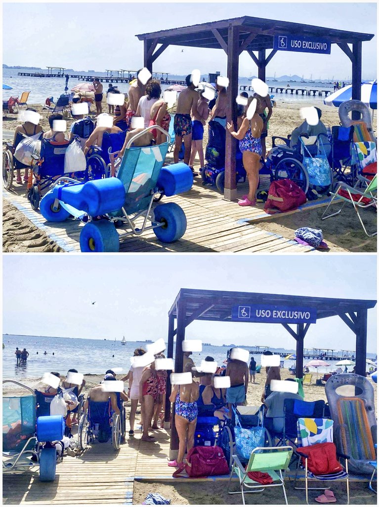 Hacinamiento de sillas de ruedas en la Playa de Colón de Santiago de la Ribera.

El vecindario nos comunica que llevan 9 años pidiendo su ampliación ¡No caben!

¡Mirad la foto!

El Ayuntamiento de San Javier les responde: no hay presupuesto.

Difundid para que amplíen y habiliten