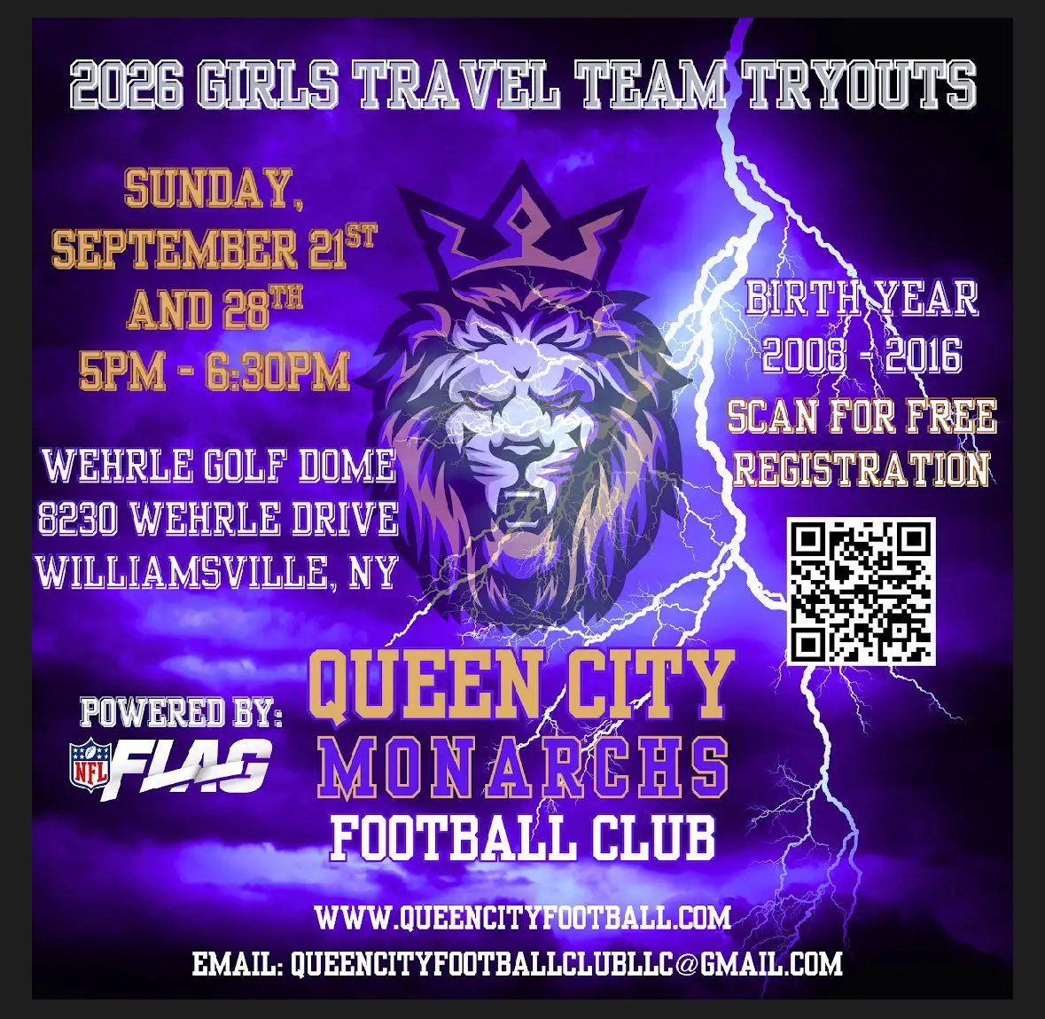 For Those interested in Travel Flag or Indoor Flag this winter. Go to queencityfootball.com for more information.