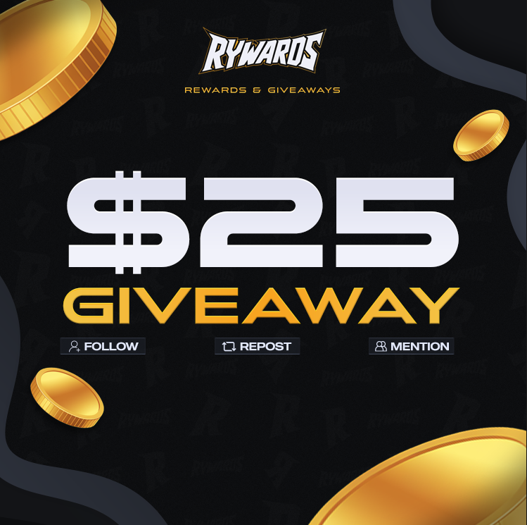 $25 GIVEAWAY

How to join:
💛 Follow <a href="/Rywards_/">Rywards</a> 
🔁 Like &amp; Retweet

Ends in 7 days.
