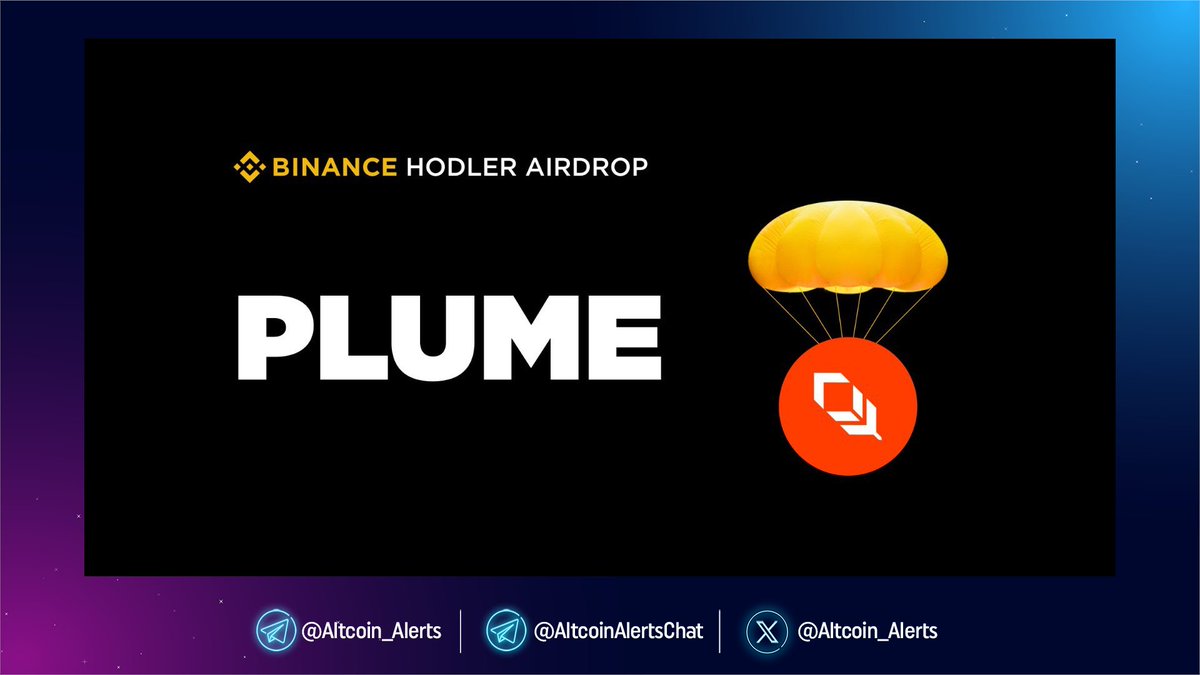 Altcoin Alerts (@altcoin_alerts) on Twitter photo 🔔 @Binance to List <a href="/plumenetwork/">Plume - RWAfi Chain</a> (PLUME) Following HODLer Airdrop !
#Binance has announced #Plume (PLUME), an EVM-compatible blockchain for Real World Assets, as its 32nd HODLer #Airdrops project. Trading for $PLUME pairs will open on August 18, 2025, 15:00 (UTC) with 26.5% of 🔔 @Binance to List <a href="/plumenetwork/">Plume - RWAfi Chain</a> (PLUME) Following HODLer Airdrop !
#Binance has announced #Plume (PLUME), an EVM-compatible blockchain for Real World Assets, as its 32nd HODLer #Airdrops project. Trading for $PLUME pairs will open on August 18, 2025, 15:00 (UTC) with 26.5% of