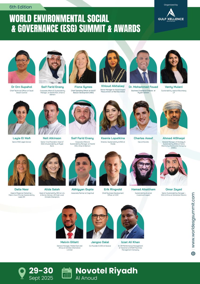 The countdown has begun, with only a few weeks left until the World ESG Summit 2025, taking place on 29–30 September at Novotel Al Anoud, Riyadh, Saudi Arabia.

Secure your attendee pass today at a last-minute discount. Visit worldesgsummit.com