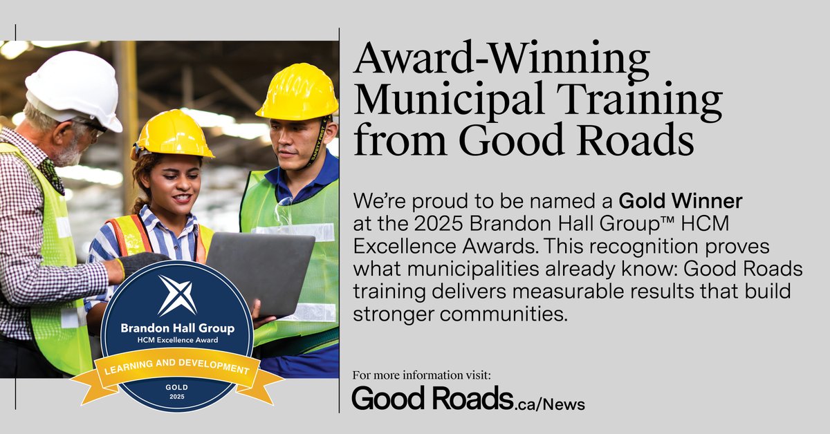 We’re honoured to win Gold at the 2025 Brandon Hall Group™ HCM Excellence Awards for Best Association Professional Development Program.
This is why municipalities trust Good Roads for the training they need to succeed.
Learn more: goodroads.ca/news_articles/…
#OnMuni #BGHAwards