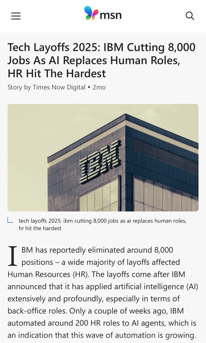 gurjota's tweet image. Humans are perishing in the age of AI.
TCS - 12,000 employees
Microsoft - 9,000 employees
IBM - 8,000 employees
Oracle - 10% India employees