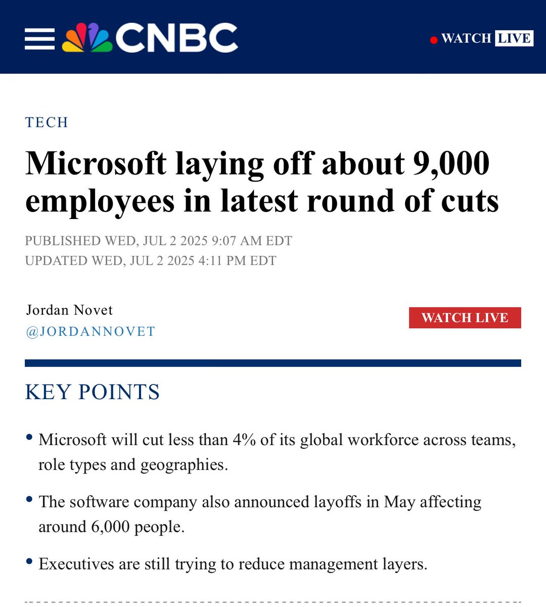 gurjota's tweet image. Humans are perishing in the age of AI.
TCS - 12,000 employees
Microsoft - 9,000 employees
IBM - 8,000 employees
Oracle - 10% India employees