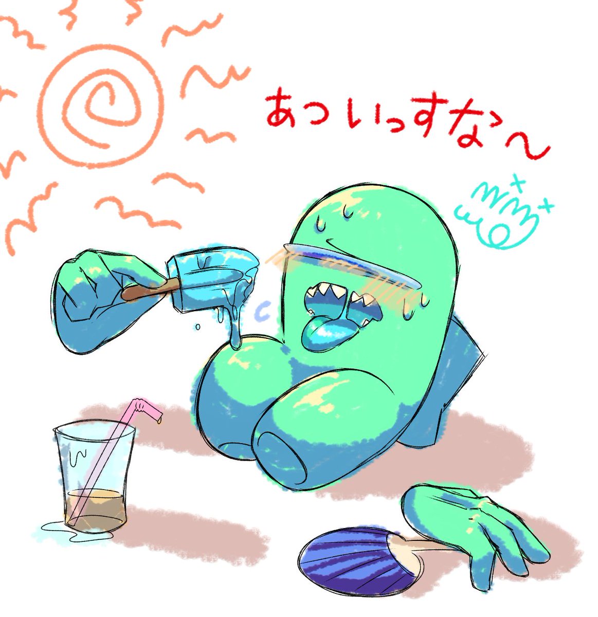 mimi1061615311's tweet photo. ねっちゅーしょーお気をつけを〜
あと絵あげるのお久しぶりっすなぁ✋✨
 #AmongUs  #OC https://t.co/M8Wv53emev
