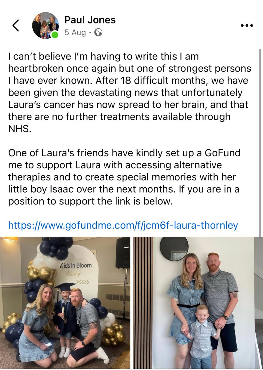 Vulcan FC (@vulcanfc1955) on Twitter photo Football Family we are asking for your help 💙🤝🙏🏻🖤
Our reserves team skipper has received the worst news recently please see below 💔
Any help would be really appreciated as we try to support the family.
gofundme.com/f/jcm6f-laura-…
Retweets appreciated
<a href="/CheshireFL/">Cheshire Football League ⚽️</a> Football Family we are asking for your help 💙🤝🙏🏻🖤
Our reserves team skipper has received the worst news recently please see below 💔
Any help would be really appreciated as we try to support the family.
gofundme.com/f/jcm6f-laura-…
Retweets appreciated
<a href="/CheshireFL/">Cheshire Football League ⚽️</a>
