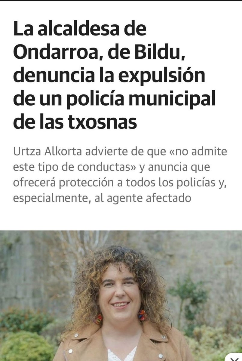 Bien por la Alcaldesa de Ondarroa ( EH Bildu) . Pero la pregunta que se impone es: Si en vez e ser un Municipal fuese un Ertzaina, diría lo mismo?? Ese es el problema: Hay demasiadas razones para dudarlo.