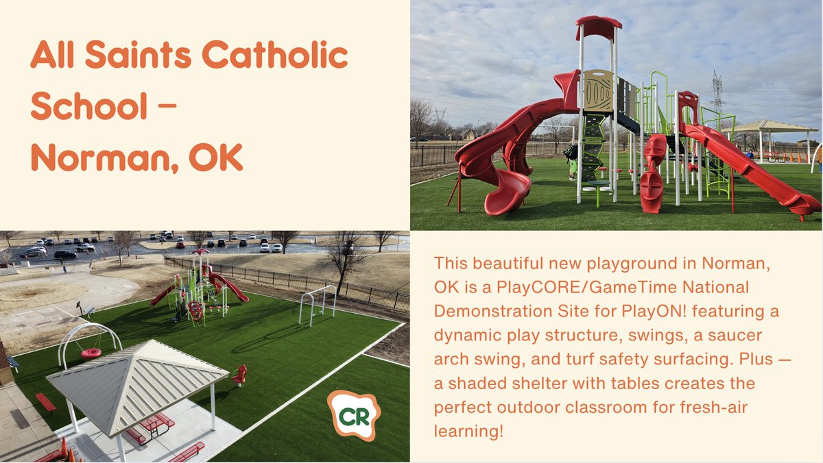 🌟All Saints Catholic School in Norman, OK has a new playground — a PlayCORE/GameTime National Demonstration Site! Check it out 👉 cunninghamrec.com/gallery/school… #PlayOutside #SchoolPlayground #FreshAirLearning #CunninghamRecreation
