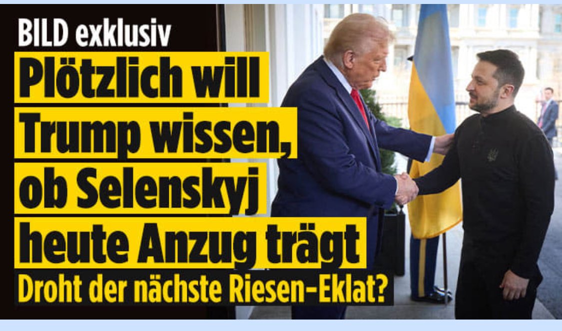 In der Ukraine sterben täglich Menschen, darunter viele Kinder. Und das Problem ist immer noch dieses dämliche Anzugsthema? Ernsthaft? Selenskyj sollte aus Prinzip keinen Anzug tragen. Ich finde kaum noch Worte für die Verachtung, die ich für die DT-USA empfinde.