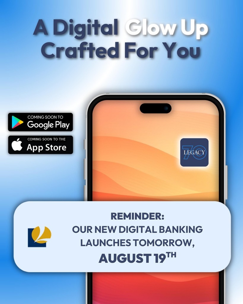 LegacyCU's tweet image. Tomorrow&apos;s the day! Our upgraded digital banking platform launches — both online and in the all-new Legacy mobile app. Click here for everything you need to know: legacycreditunion.com/learn/coming-s…