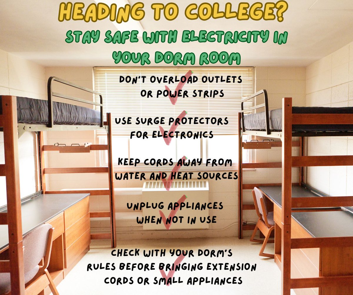 College life is exciting, but don't forget electricity safety as you settle in. A safe dorm means more time for studying, friends, and late night snacks 🍕📚.

From all of us at GCEC stay safe and have a great school year!

#DormLife
#CollegeTips
#MoveInDay