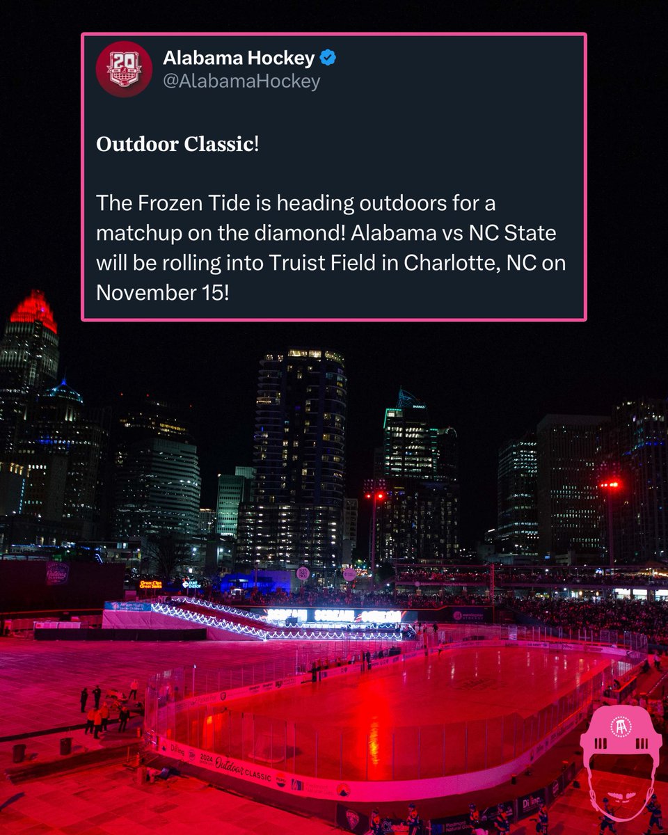 Spittin' Chiclets (@spittinchiclets) on Twitter photo Alabama and NC State playing an outdoor game. Safe to say hockey is booming in the States 📈 Alabama and NC State playing an outdoor game. Safe to say hockey is booming in the States 📈