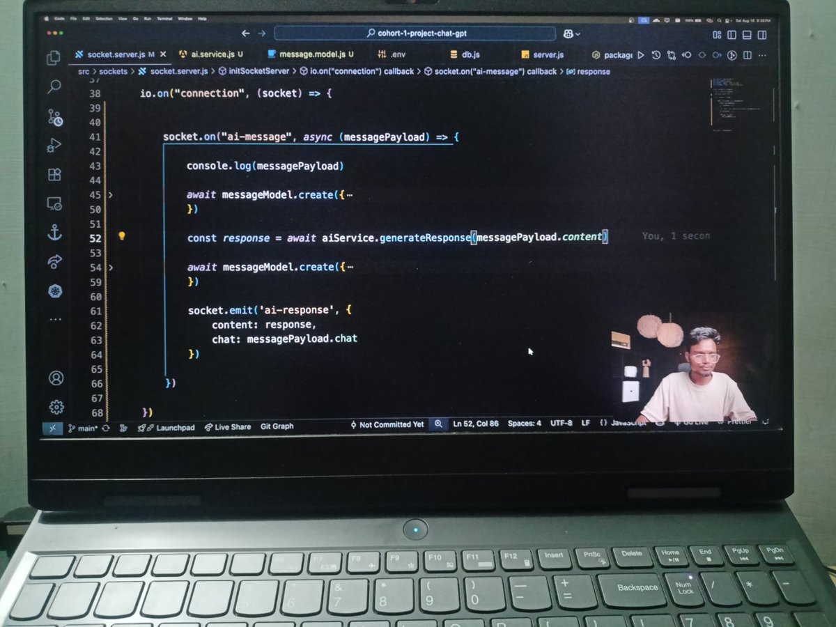 Akash Rathore (@akashb_2008) on Twitter photo #Day28 of learning backend w/ <a href="/ankurdotio/">Ankur Prajapati</a> bhaiya,
Today, I started learning how to build that magic
✅Socket.IO for live chat
✅Middleware to check valid users
✅AI that remembers what you said before
Not done yet, but backend suddenly feels alive.
#AI #Backend #Day28 of learning backend w/ <a href="/ankurdotio/">Ankur Prajapati</a> bhaiya,
Today, I started learning how to build that magic
✅Socket.IO for live chat
✅Middleware to check valid users
✅AI that remembers what you said before
Not done yet, but backend suddenly feels alive.
#AI #Backend