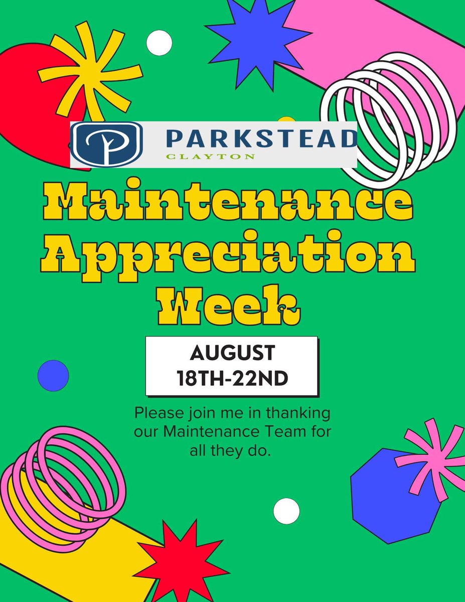 BREAKING NEWS!!!

This is Maintenance Appreciation Week.

Please when you see our amazing Maintenance Team around thank them for all they do. 

Thank you Kevin and Guy for all your hard work. Also thank you to all the Maintenance Teams at our Sister Properties.