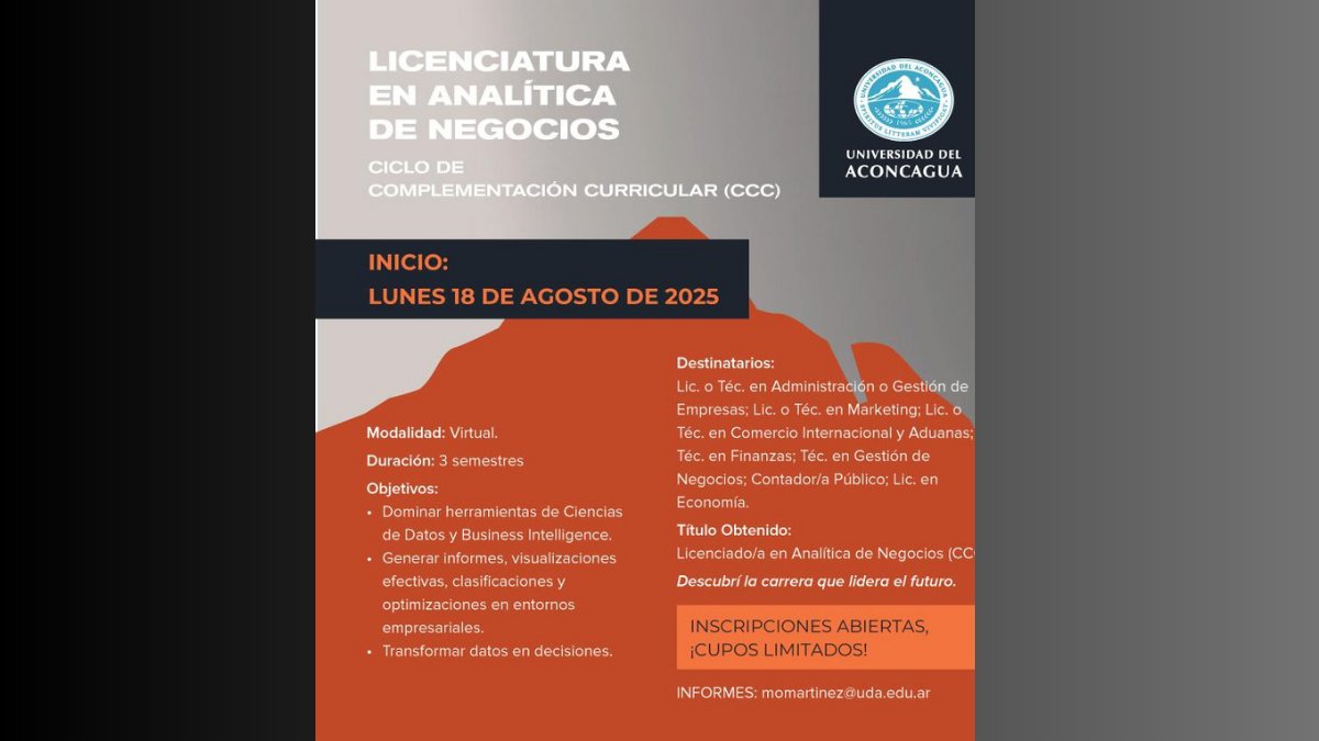 <a href="/ClamPublica/">CLAM</a>  difunde la Licenciatura en Analítica de Negocios de la UDA, contribuyendo a la formación de profesionales que fortalecen el ejercicio de la Administración y la toma de decisiones estratégicas.
<a href="/CarlosDaparo/">Carlos Humberto Daparo</a> <a href="/TadeoGZ/">Tadeo Garcia Zalazar</a> #Universidad #Negocios