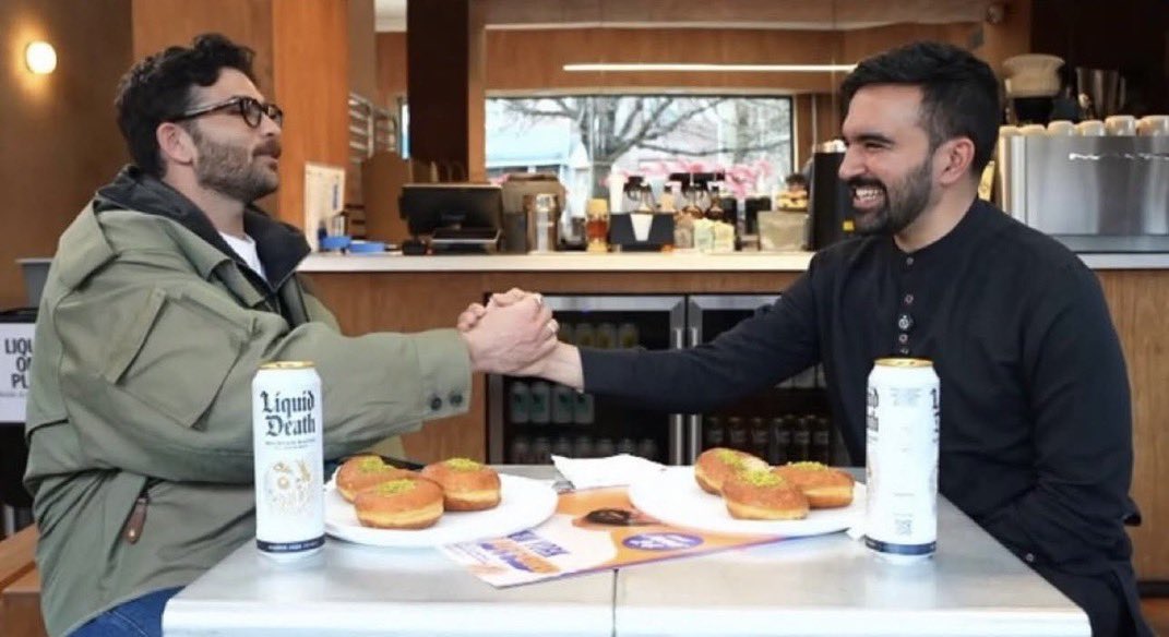 litcapital's tweet image. Mamdani featuring a water brand valued at $1.4 billion while shitting on capitalism is peak irony