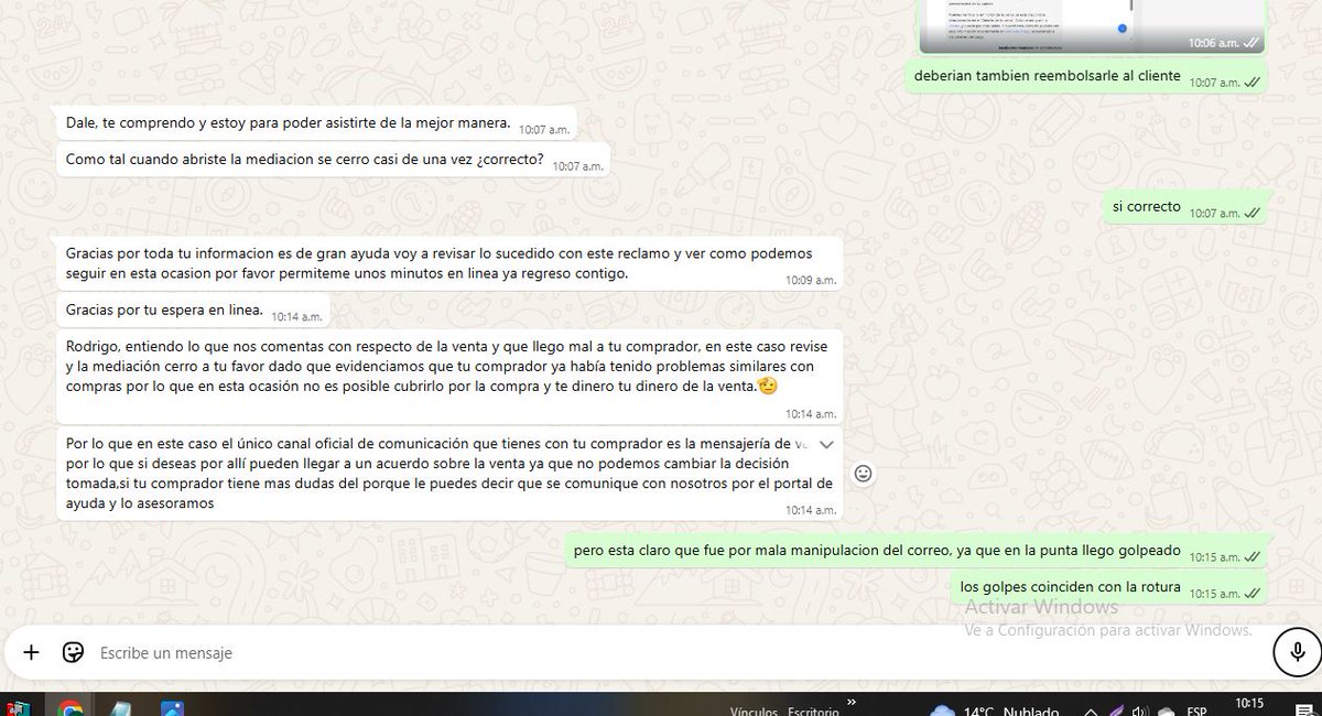 fefaheredia's tweet photo. @ML_Argentina le dice al vendedor que no le corresponde hacerse cargo porque ya me ha ocurrido en otra oportunidad un caso similar. https://t.co/H4yo0NQgVO