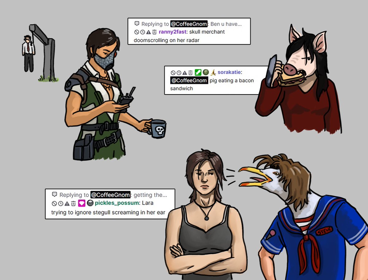 CoffeeGnom's tweet photo. silly dbd ideas from twitch! (pt 8)
#dbd #deadbydaylight #dbdfanart #laracroft #skullmerchant #steagull #dbdpig https://t.co/ey7UtuM1oW