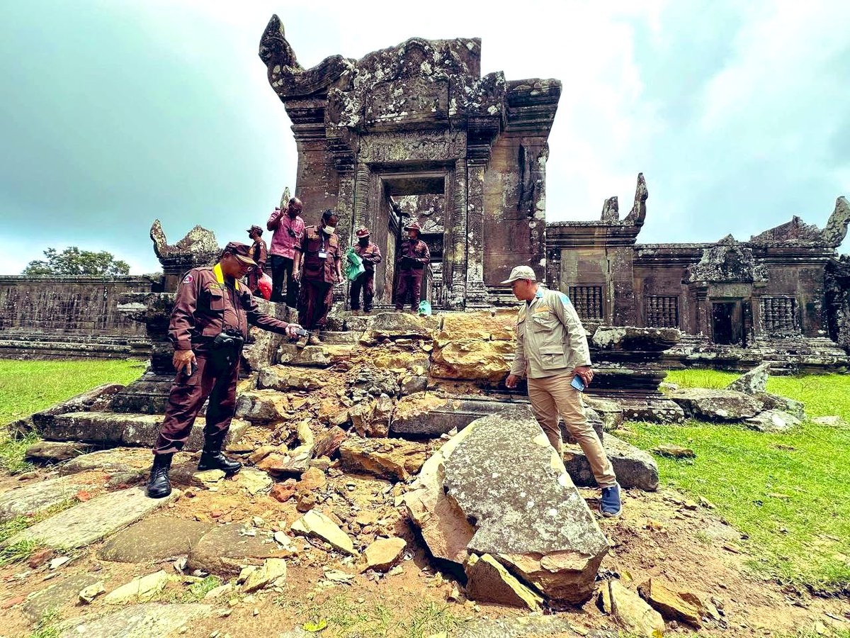 This image reflects the pain of humanity. The Preah Vihear Temple, a UNESCO World Heritage Site, was damaged by bombs and artillery fire from the Thai military during its armed aggression against Cambodia’s territorial integrity between July 24 and 28, 2025. #UNESCO #Cambodia