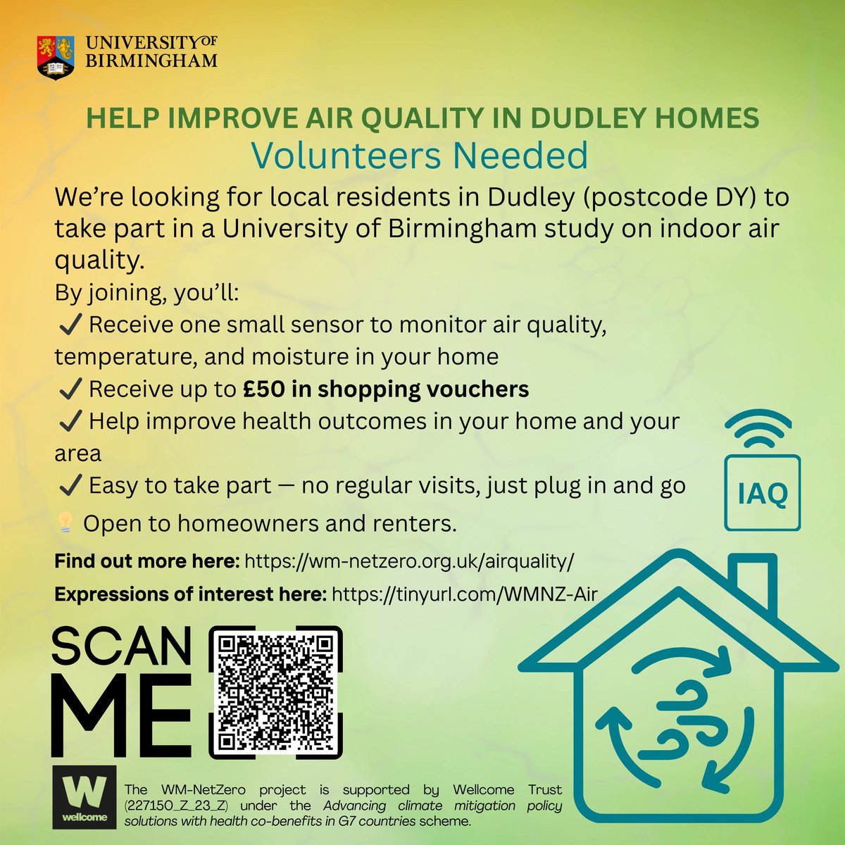 🏠 What if the air in your home is affecting your health?
We’re running a <a href="/unibirmingham/">Uni of Birmingham</a> study to help Dudley residents (DY postcode) monitor &amp; improve indoor air quality
✅ Learn to reduce risks like asthma &amp; health conditions
💰 Plus: £50 in vouchers
🔗 tinyurl.com/WMNZ-Air