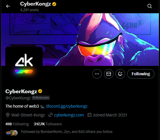 It's already starting 

<a href="/CyberKongz/">CyberKongz</a> The home of web3 🦍

!OOH