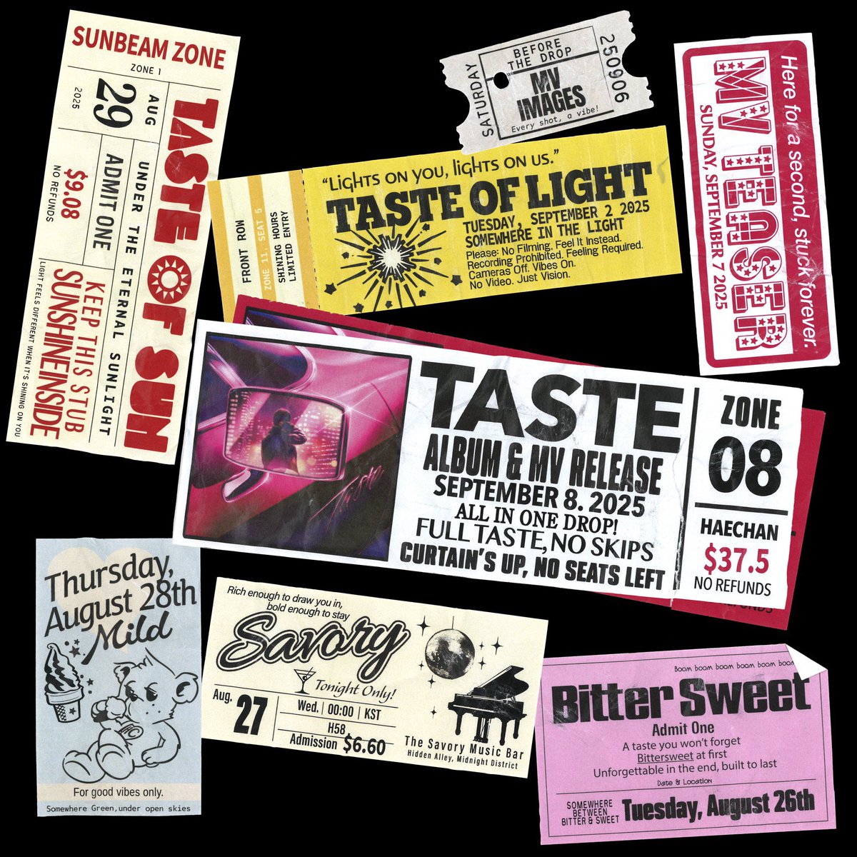 Schedule poster for ’TASTE’ The 1st Album has officially been released. make sure to save the dates and get ready for this era.