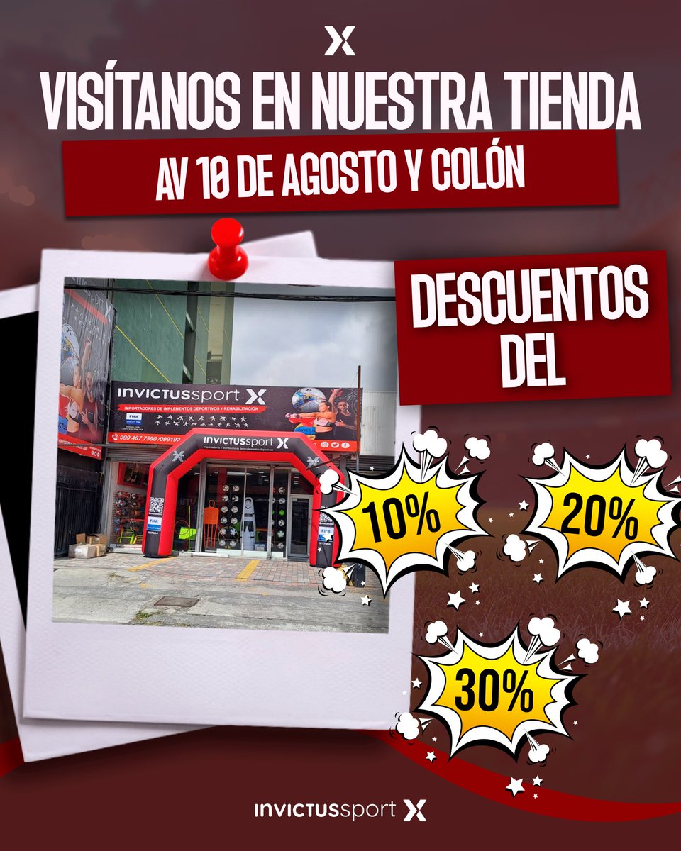✨ ¡Llegaron los descuentos Invictus! ✨
Aprovecha el 10%, 20% y hasta 30% OFF en tus productos favoritos 🏆⚽
📍 Solo en nuestro local de la 10 de Agosto y Colón.

¡Equípate como un campeón, al mejor precio! 🔥

#Invictus #Descuentos #Promoción #Quito #Fútbol