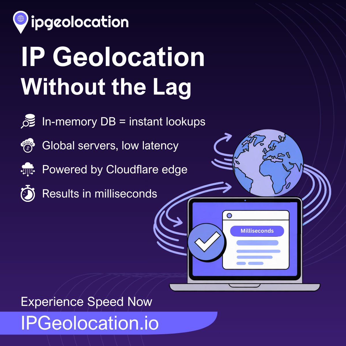 ipgeolocationio's tweet image. Need the fastest IP Geolocation service?

IPGeolocation.io = speed at scale 

- In-memory DB (no slow lookups)
- Global servers + Cloudflare edge network
- Lookups in just milliseconds

Fast users = happy users.
Try it now: 

#IPGeolocation #FastAPI