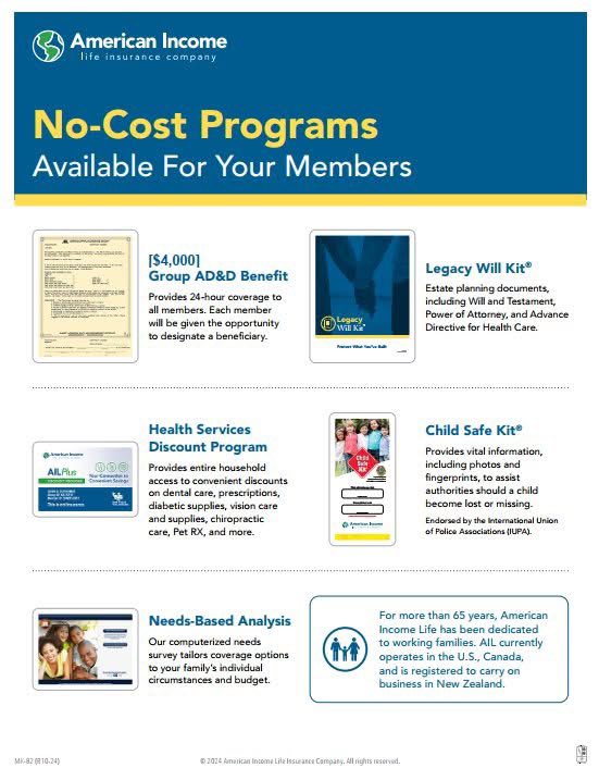 Good morning and HAPPY MONDAY!!!  Please be on the lookout!  All EASL members will be receiving the following mail at home. 

American Income Life (AIL) is one of your member benefits.   This benefit is absolutely free for members.