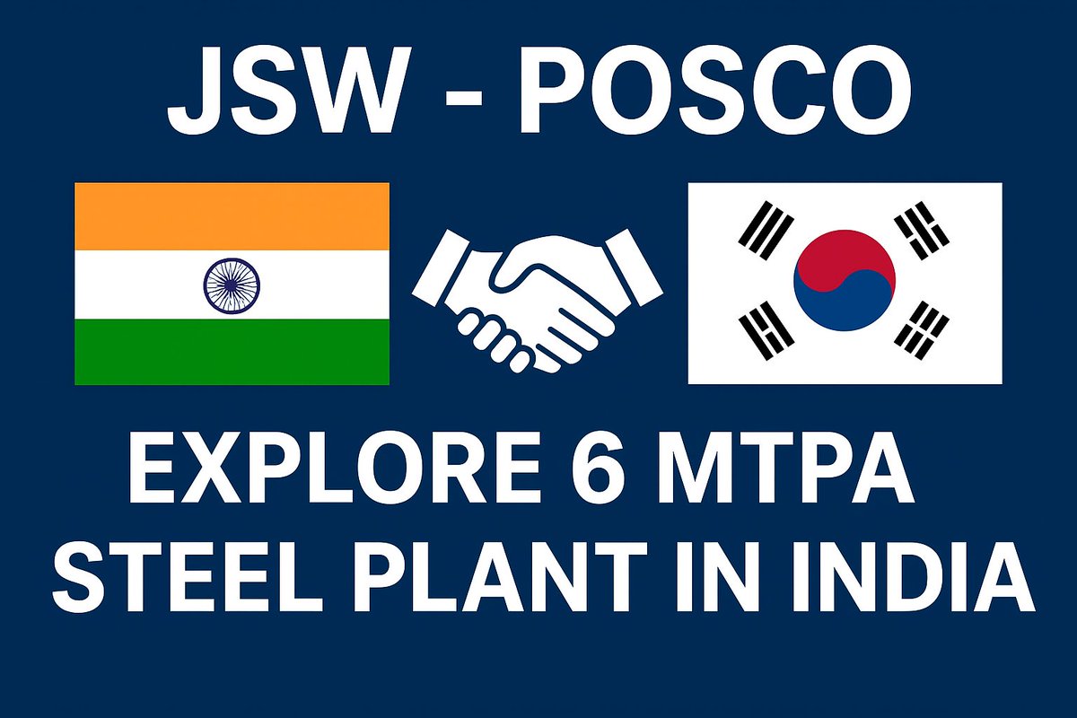 Wealth_Windows's tweet photo. 🇮🇳🤝🇰🇷 Big news in steel &amp; geopolitics.
JSW Steel (India) and POSCO (South Korea) are exploring a 6 MTPA steel plant in India.

This deal could reshape not just the steel industry — but also India–Korea ties.
Here’s why it matters 🧵👇

#korea #IndiaKorea #India #JSW #posco https://t.co/oCDTBOrScr