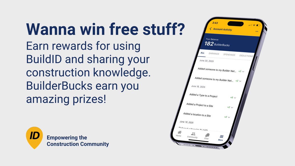 BuildID rewards you for your daily use with BuilderBucks, which can be redeemed to win amazing prizes. Free from subscriptions and hidden charges, BuildID is the only construction app that rewards you for using it!

Download today and contribute to the construction community.
