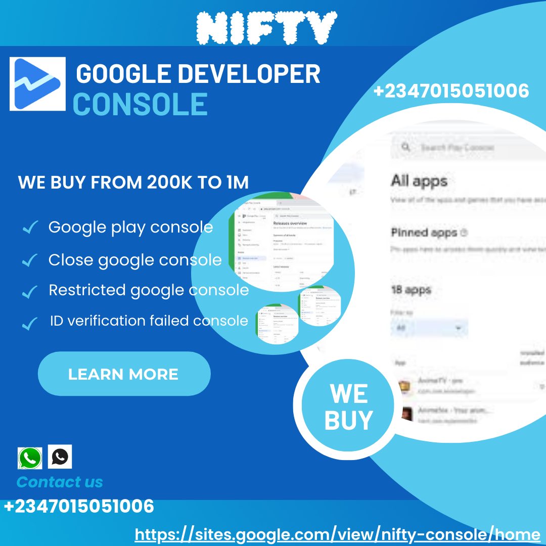 Nifty43357386's tweet photo. Do you have a Google Developer Console account? Restricted, Closed, ID Verification Failed. Sell to us for an excellent offer. DM on WhatsApp: +2347015051006 for fast, safe payment. Face-to-face deals in Nigeria. Refer someone and earn ₦200-400k! https://t.co/RTC4uAZy6e