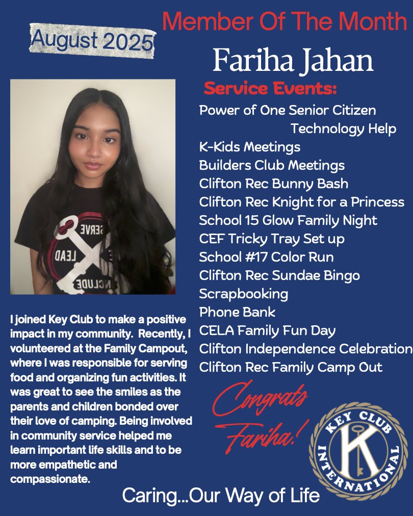 Congratulations, August Key Club Member of the Month!