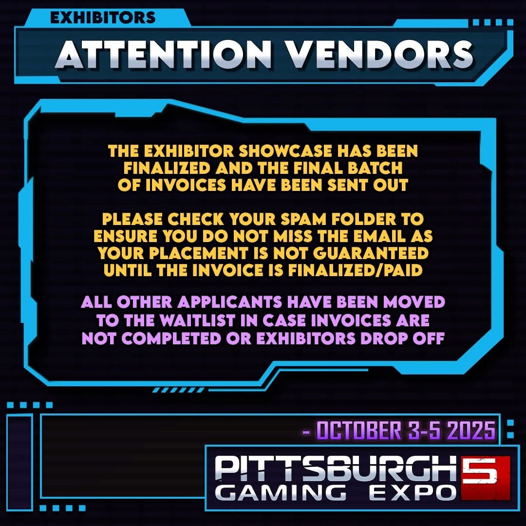 Attention PGX Exhibitors/Applicants!
—
The exhibitor showcase has been finalized and the final batch of invoices have been sent out! Please check your spam folder to ensure you do not miss the email as your placement is not guaranteed until the invoice is finalized/paid.