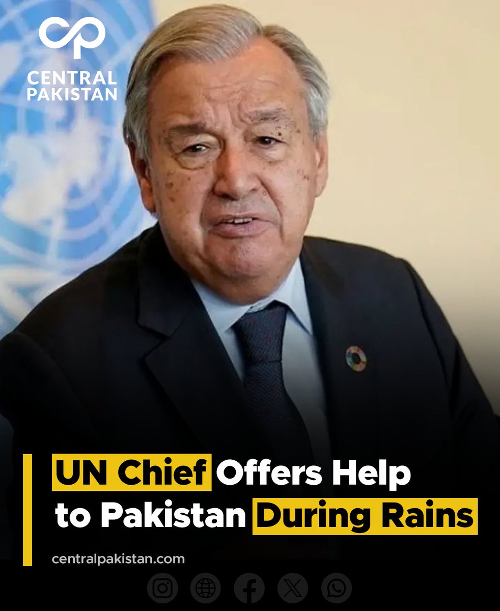 centralpak09's tweet image. UN Secretary-General Antonio Guterres has expressed deep sorrow over the loss of lives caused by devastating flash floods in Pakistan and India, assuring that the United Nations stands ready to provide assistance if requested. 
#PakistanFloods #UNSupport #AntonioGuterres