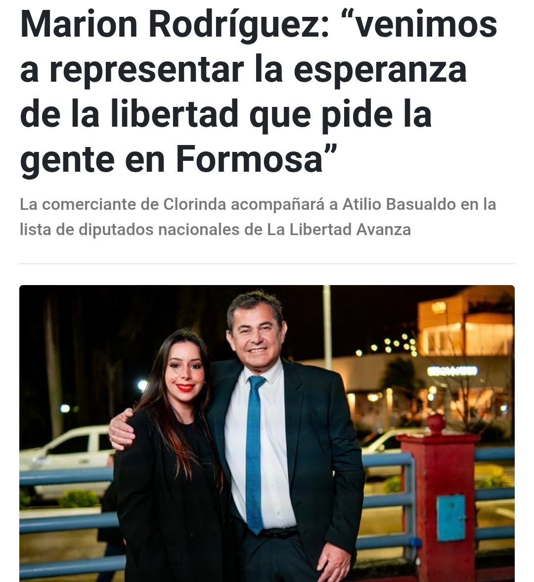 A la candidatura la recibí con mucha alegría y responsabilidad. Desde hace unos años venimos trabajando en La Libertad Avanza con un equipo de personas en Clorinda y el resto de la provincia con la idea de un proyecto diferente en Formosa, dijo Rodríguez 
shre.ink/toLR