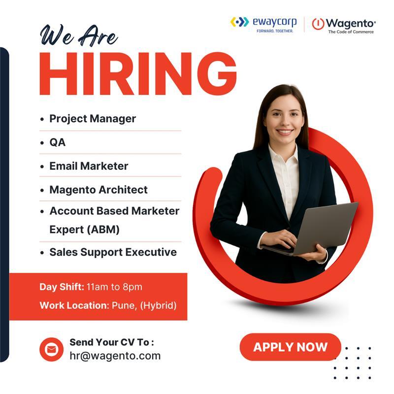 Wagento Creative LLC (@wagento) on Twitter photo Do you breathe, eat, & sleep eCommerce? Then, this post is for you.
Weโre growing and our team needs you!
Wagento is hiring for multiple roles.
Location: Pune (Hybrid)
Shift: 11 AM โ 8 PM
๐ง Send your CV to: hr@wagento.com
More details: hubs.ly/Q03D8Czz0 Do you breathe, eat, & sleep eCommerce? Then, this post is for you.
Weโre growing and our team needs you!
Wagento is hiring for multiple roles.
Location: Pune (Hybrid)
Shift: 11 AM โ 8 PM
๐ง Send your CV to: hr@wagento.com
More details: hubs.ly/Q03D8Czz0