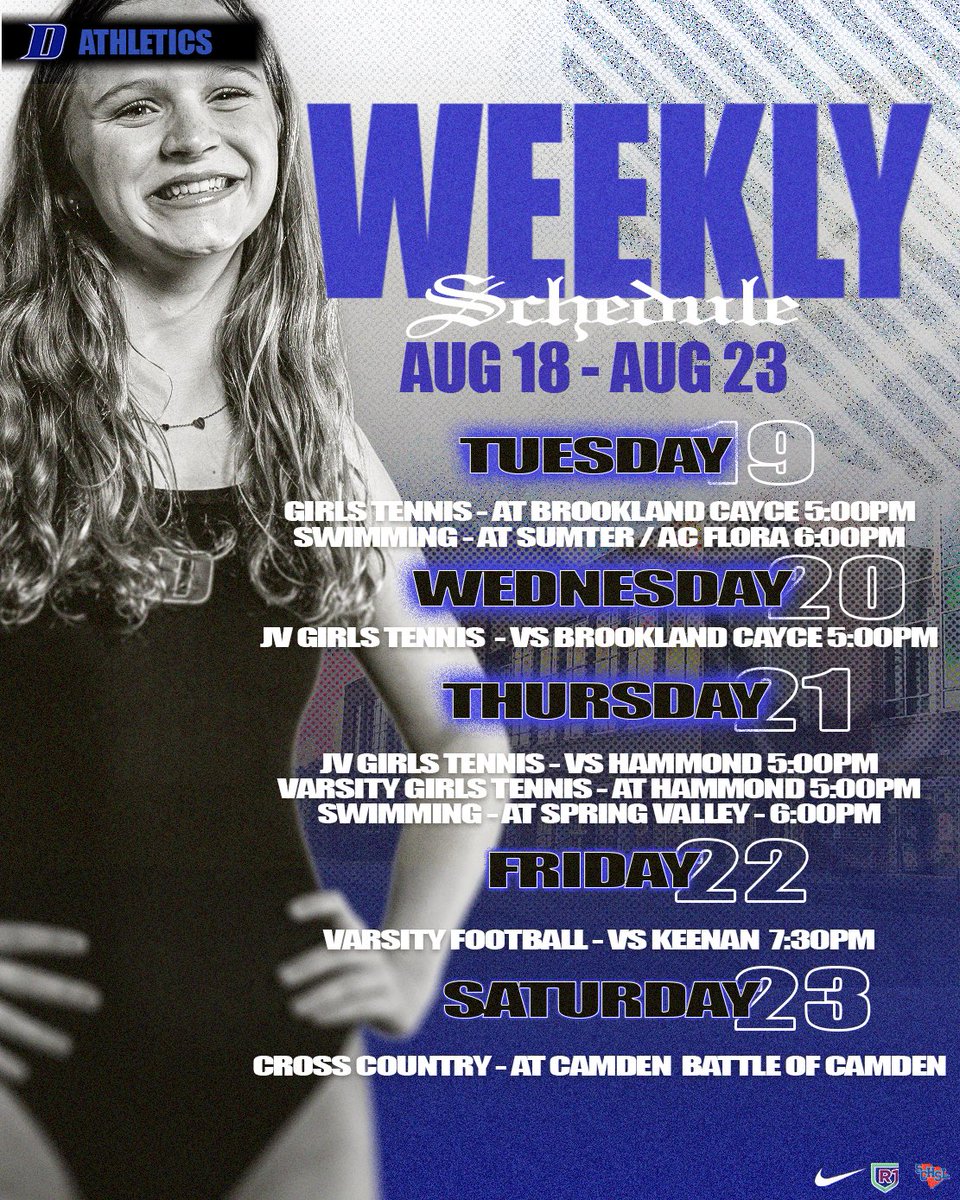 Dreher Athletics (@dreherathletics) on Twitter photo This weeks schedule for Millwood Ave! <a href="/DreherHigh/">Dreher High School</a> <a href="/RichlandoneA/">RICHLANDONE_ATHLETICS</a> This weeks schedule for Millwood Ave! <a href="/DreherHigh/">Dreher High School</a> <a href="/RichlandoneA/">RICHLANDONE_ATHLETICS</a>