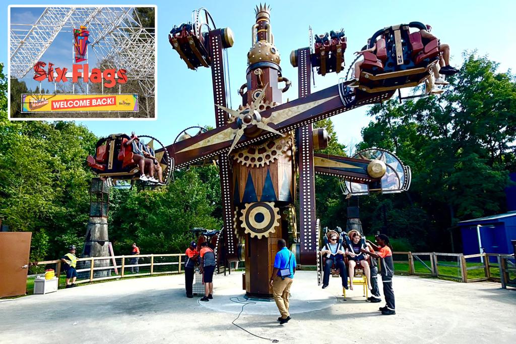 nypost's tweet image. Dozens stranded for an hour during scary malfunction on Six Flags amusement park ride trib.al/7SN73K3