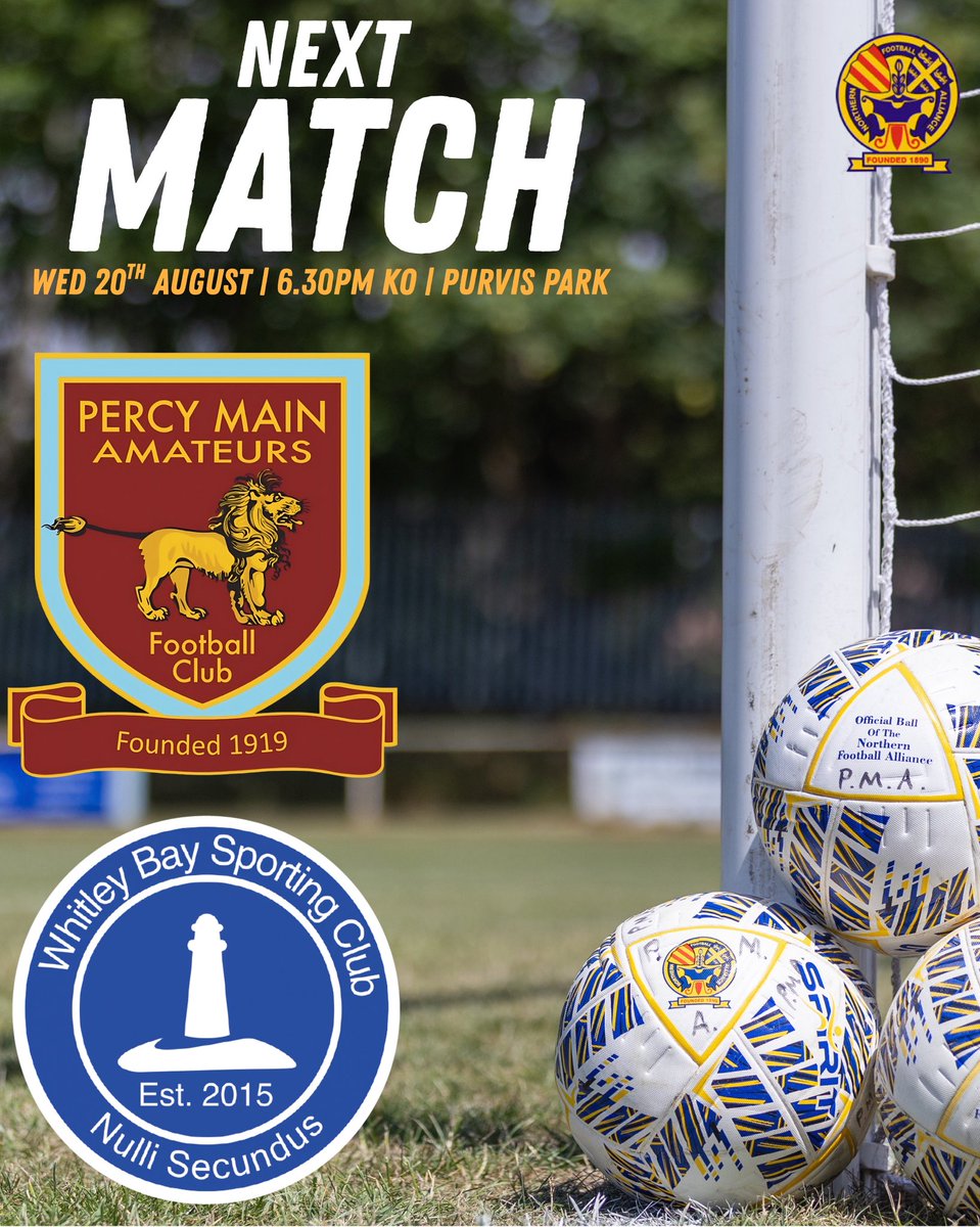 Percy Main AFC (@percymainafc) on Twitter photo Next Match
Wednesday will see us have our 5th Home game in a row.
We welcome <a href="/whitleybay_sc/">Whitley Bay SC</a> to Purvis Park for a 6.30pm KO.
After a stellar performance on Saturday. Rob, Gary and Ahmet will be hoping for the same again.
£3/£1 Entry
Programmes £1.50 Next Match
Wednesday will see us have our 5th Home game in a row.
We welcome <a href="/whitleybay_sc/">Whitley Bay SC</a> to Purvis Park for a 6.30pm KO.
After a stellar performance on Saturday. Rob, Gary and Ahmet will be hoping for the same again.
£3/£1 Entry
Programmes £1.50
