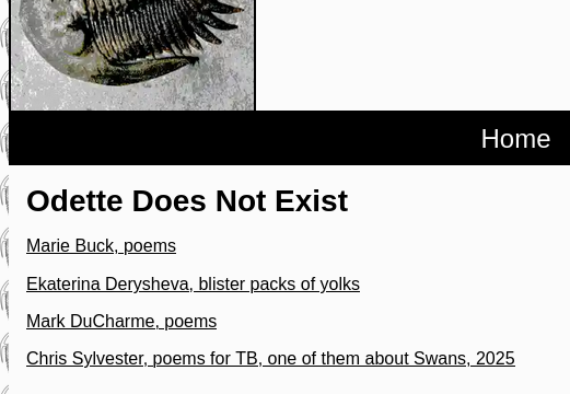 Sam Helgeson and I are proud to present Trilobite 19: “Odette Does Not Exist” trilobite.bond