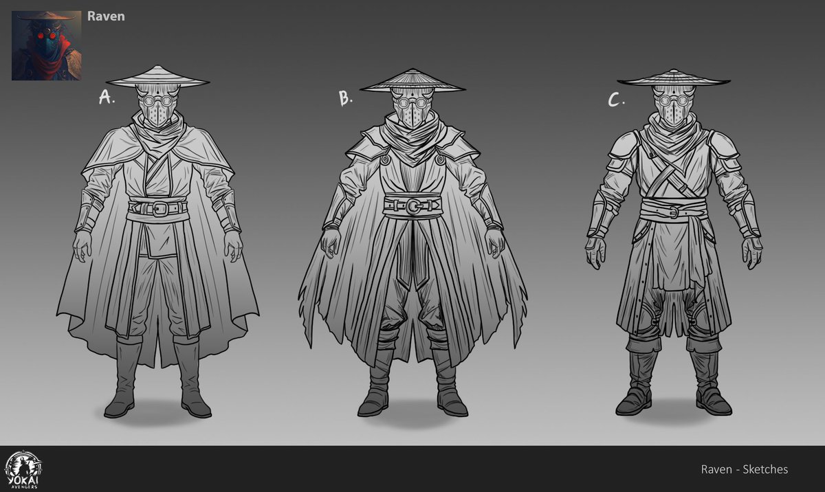 🎨 𝗠𝗲𝗮𝗻𝘄𝗵𝗶𝗹𝗲, 𝘄𝗼𝗿𝗸 𝗰𝗼𝗻𝘁𝗶𝗻𝘂𝗲𝘀 𝗼𝗻 𝗥𝗮𝘃𝗲𝗻’𝘀 𝗱𝗲𝘀𝗶𝗴𝗻.

We sketched 3 different outfit styles to explore his identity.