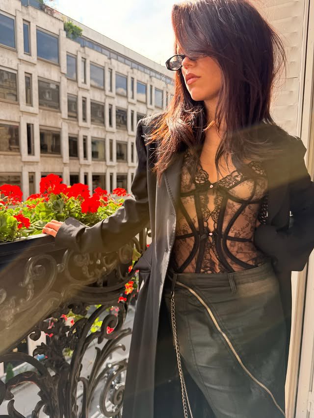 jenna ortega wearing archive paul smith x agent provocateur 2004 at "wednesday" press tour