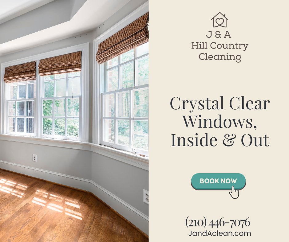 JandAclean's tweet image. ✨ Let the sunshine in with spotless windows! J&amp;amp;A Hill Country Cleaning&apos;s window  keeps your home bright, clear &amp;amp; streak-free inside and out. Book now 👉 JandAClean.com | 📞 (210) 446-7076

#SpringBranchTX #WindowCleaning #JandAClean