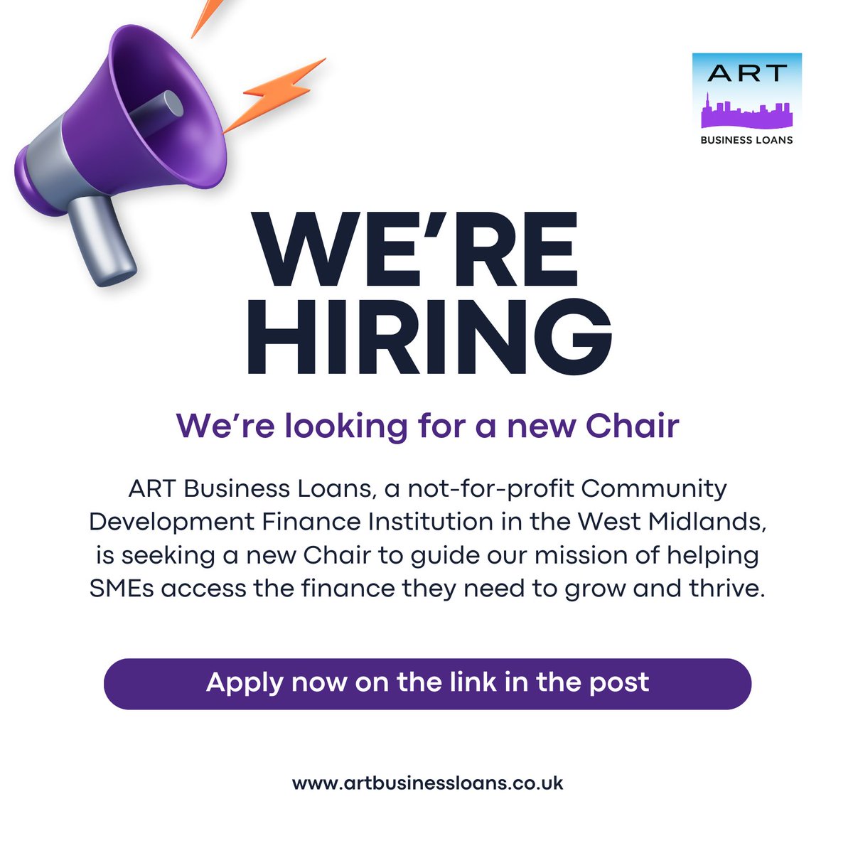 We’re looking for a new Chair! Join us at an exciting time of growth and help SMEs flourish across the West Midlands

Contact us directly or apply via the link below
linkedin.com/jobs/view/4282…

#LeadershipOpportunity #ChairRole #NonExec #BoardOpportunity #WestMidlands #SMESupport