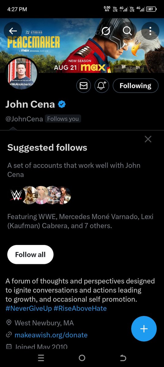 Godanointe's tweet image. One of the most surreal moments of my life:  

 @JohnCena followed me.  

From watching him rise above hate to now being noticed by him—this is more than just a follow. It’s a reminder to keep pushing, keep believing, and to never give up.  

Thank you, Champ 🙏  

 #NeverGiveUp…